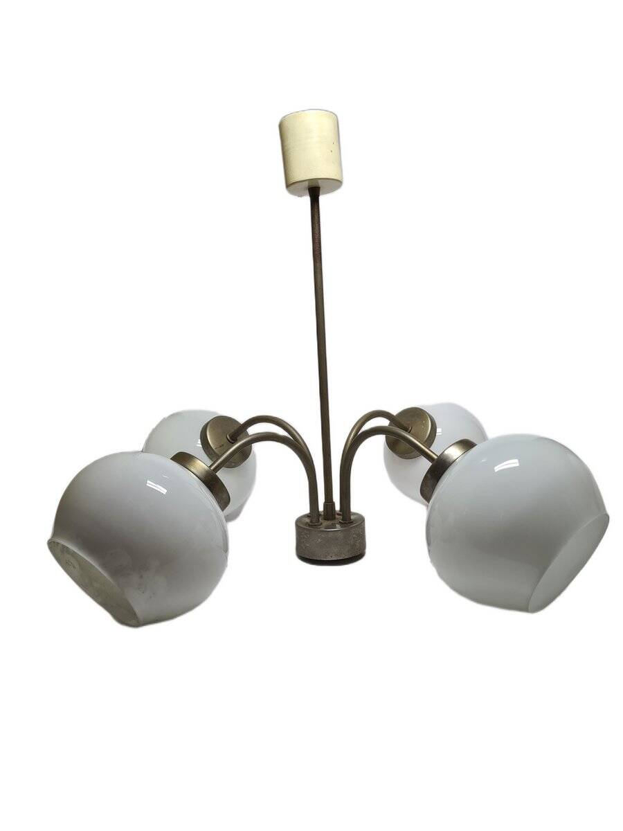 Postmodern brass and glass chandelier, Poland, 1970s