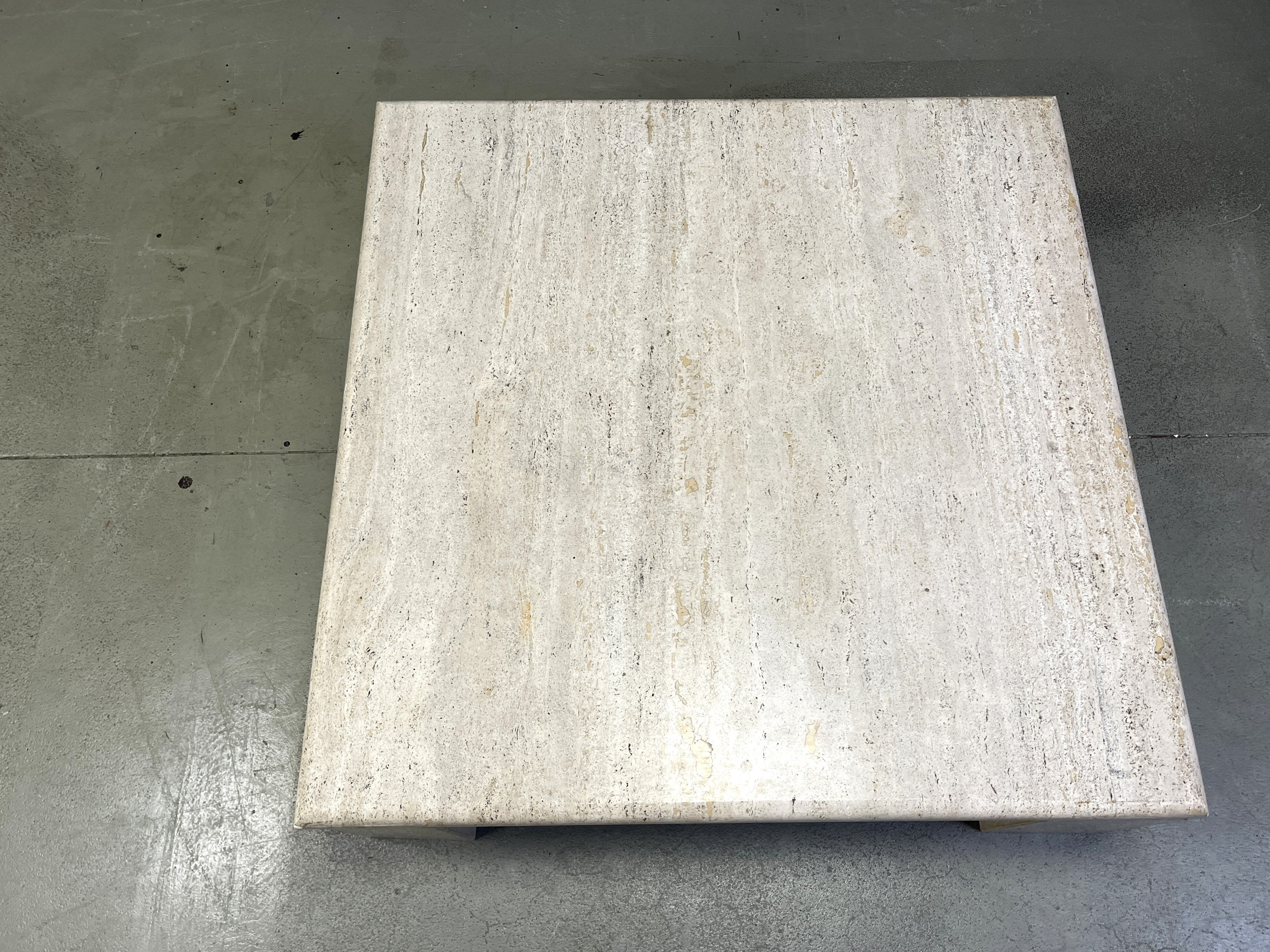 Vintage square four legged travertine coffee table, 1970s