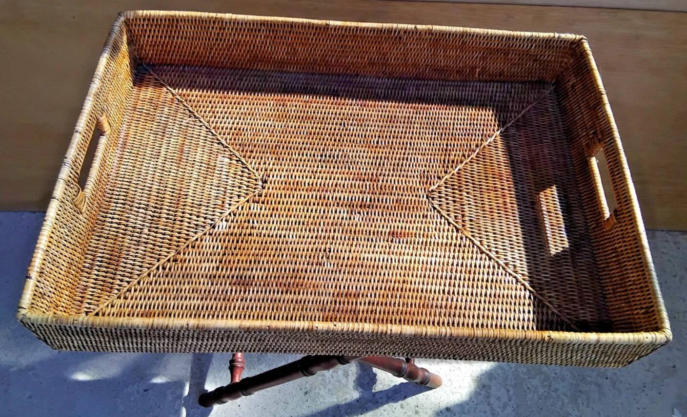 Vintage Rattan Butler's Tray on Stand