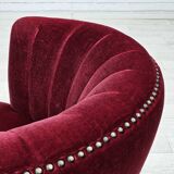 1970s, Danish lounge chair, original condition, cherry-red velour fabric.