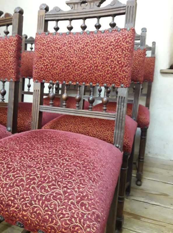 Series of 6 reupholstered Renaissance style chairs
