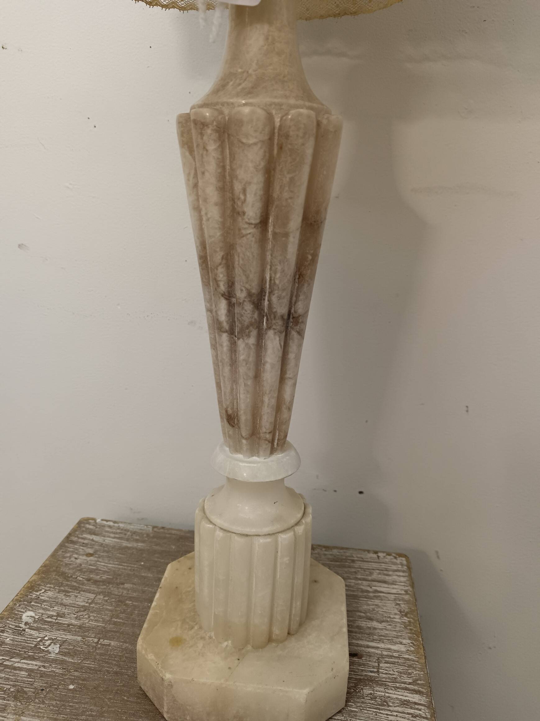 Marble base lamp with antique hand-embroidered lampshade