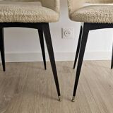 Vintage barrel chair pair – boucle fabric and brass splayed legs