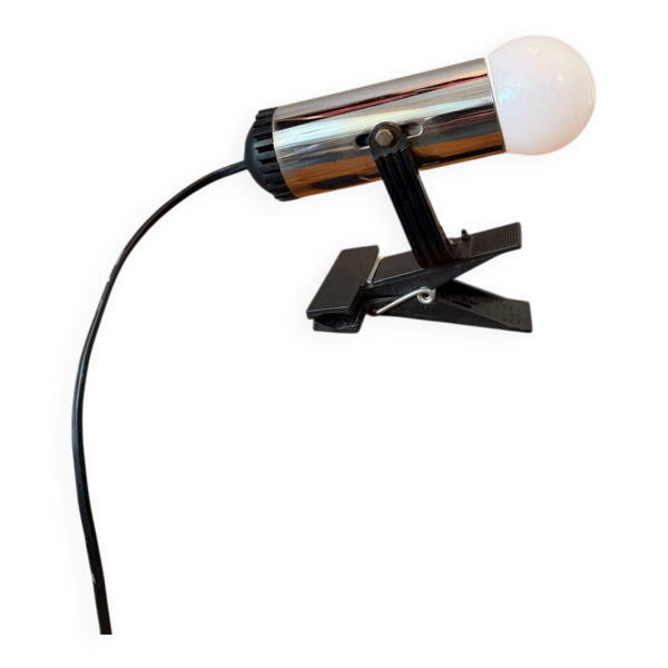 Lampe / spot à pince design made in Italy en chrome et plastique noir
