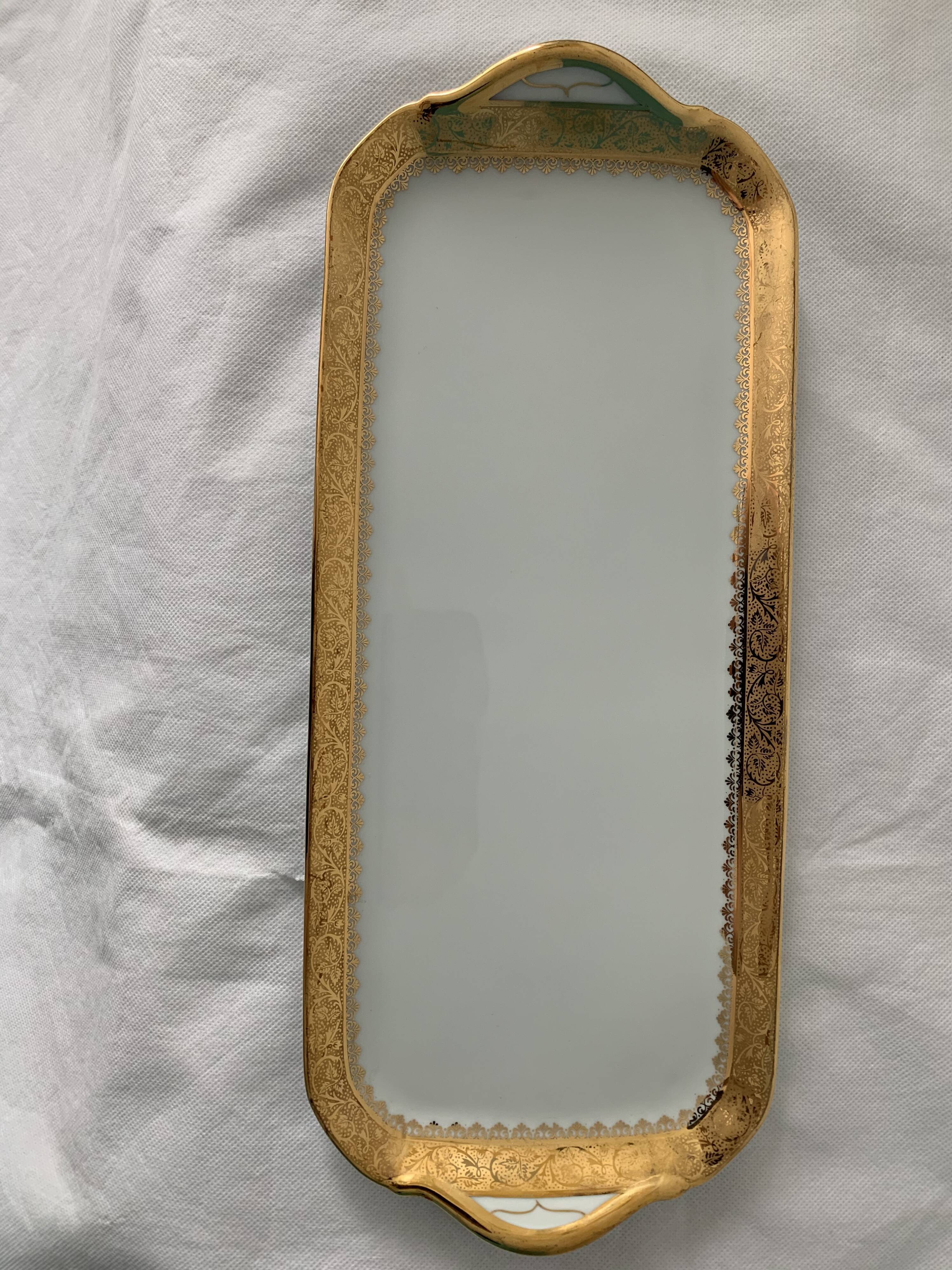 Cake service 6 dessert plates and 2 dishes Georges Boyer porcelain Limoges 1950