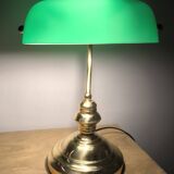 Lámpara vintage de banquero de cristal verde opalino