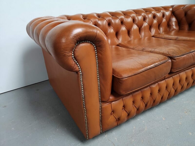Light brown leather chesterfield sofa