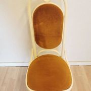 Vintage Thonet Bentwood Dining Chair: White Wood, Yellow Fabric, 1970s Yugo