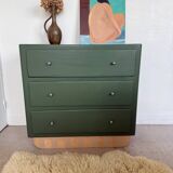 Vintage olive green chest of drawers with striped base
