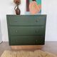 Vintage olive green chest of drawers with striped base