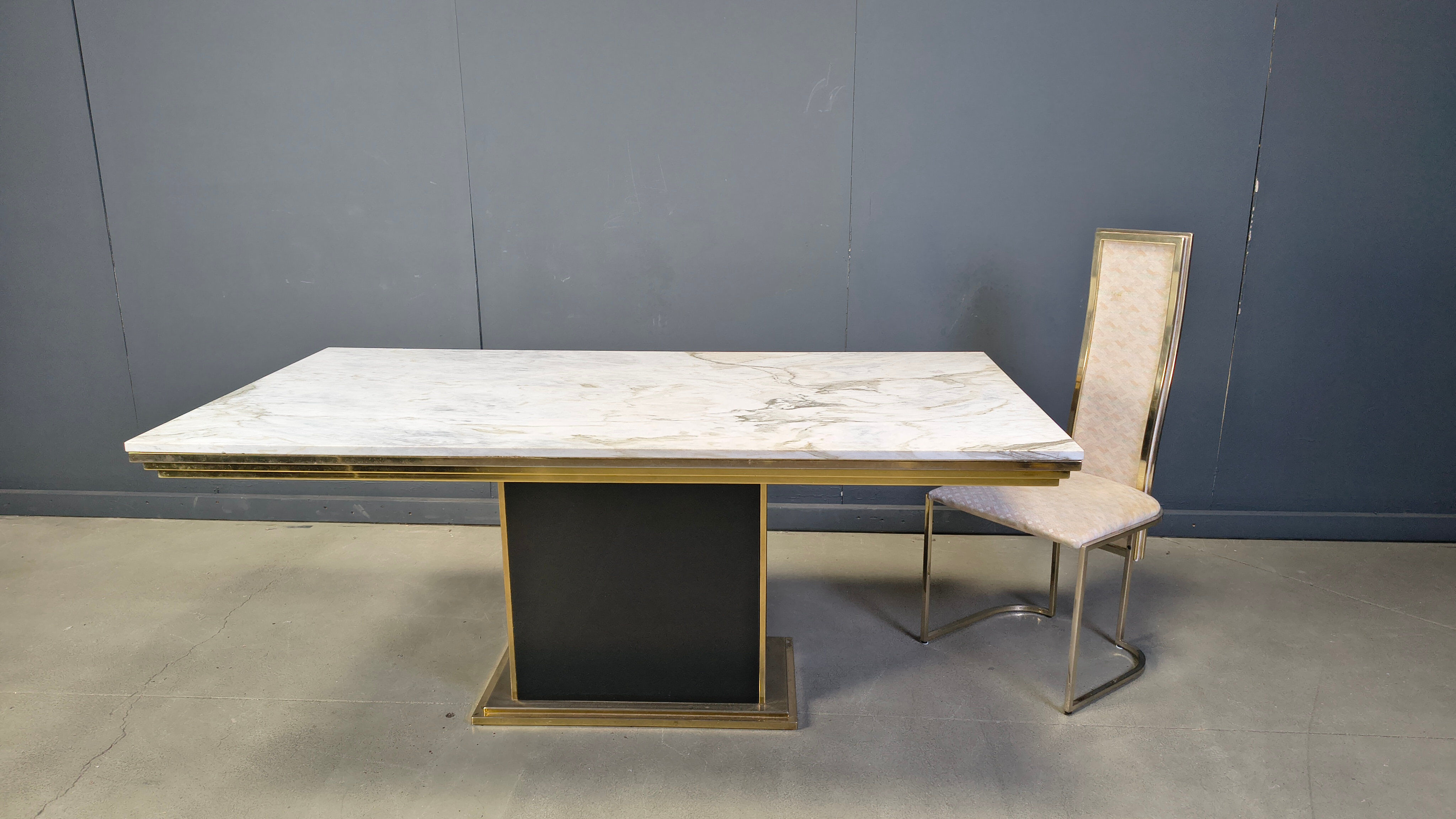 Vintage white marble and brass dining table, 1970s