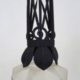 Chandelier, Art Deco suspension in wrought iron and star globe in glass paste.