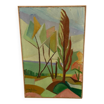 Cubist painting, Landscape "Coteau de Ragots", early 20th century