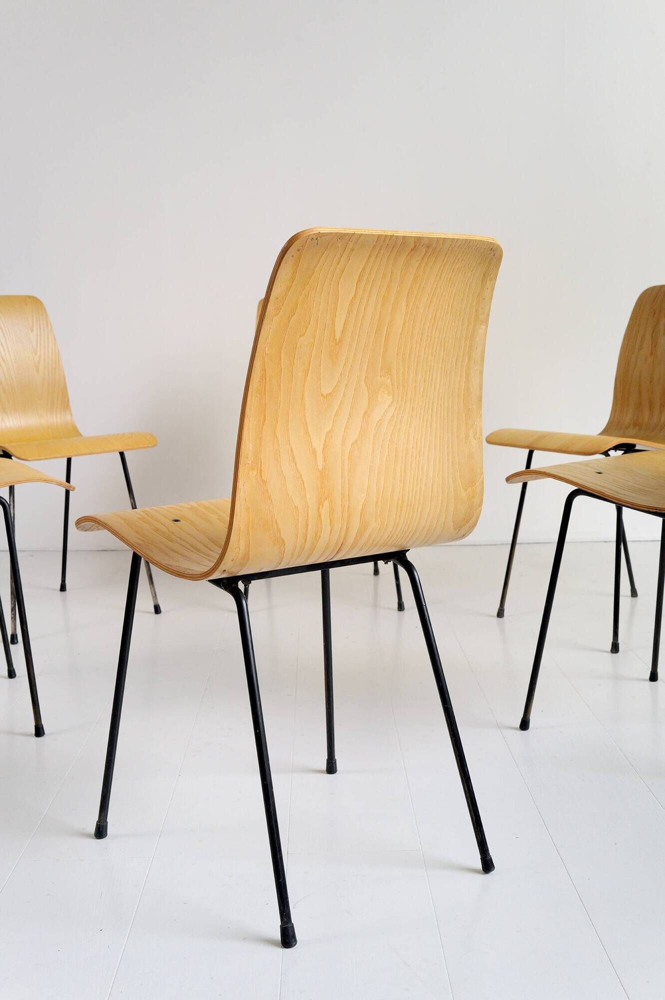 Set of 6 bent plywood chairs, 1950