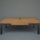 Table basse vintage à lattes en teck et métal, 1960