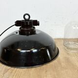 Industrial black enamel factory pendant lamp, 1950s