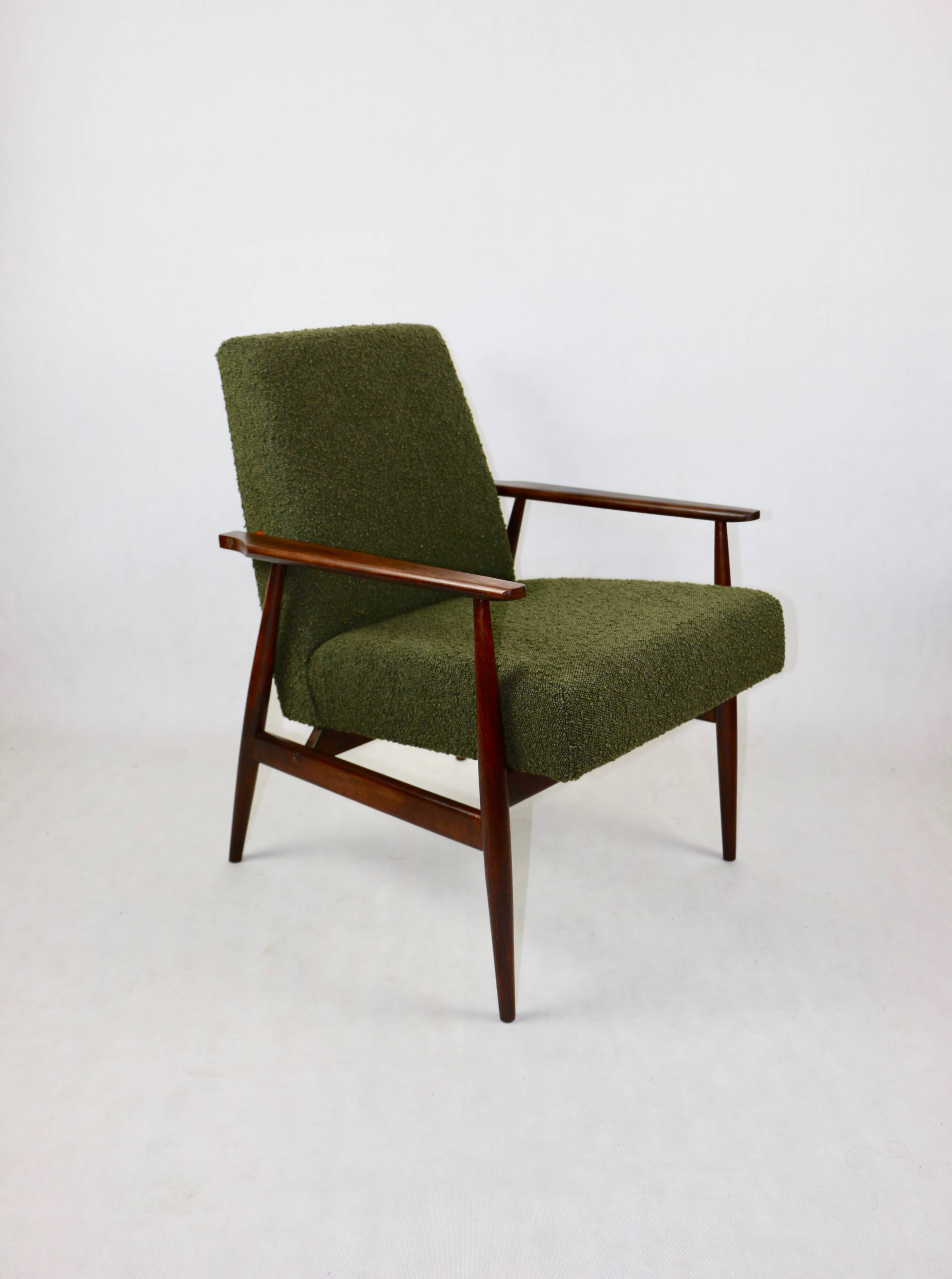 Armchair 'Lis', 1970s olive boucle, design by Henryk Lis - 2 pieces available