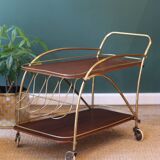 Vintage brass and teak rolling trolley – 1950s