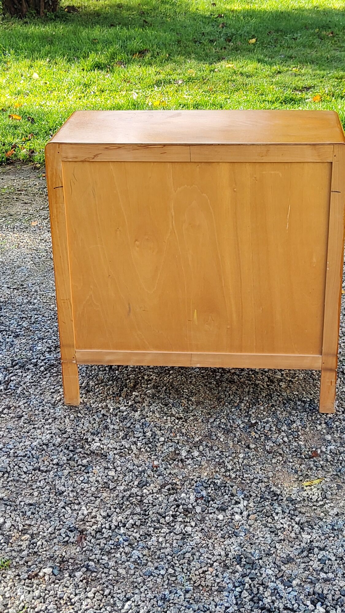 Vintage chest of drawers from the 50s in blond and gold beech 3 drawers feet compass