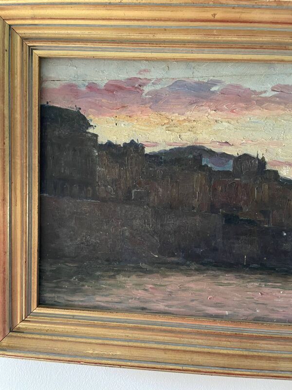 Marius Reynaud (1860 - 1935) ''Littoral algérien au coucher de soleil'' huile sur bois