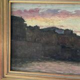 Marius Reynaud (1860 - 1935) "Algerian coastline at sunset" oil on wood