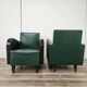 Pair of Art Decò armchairs in walnut and green leather, 1940