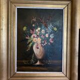 F. Domínguez, floral bodegones, 1945, oil on cardboard box, game of 2