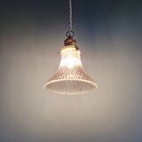 Suspension/baladeuse Art Déco en verre transparent rainuré, 1920-30 