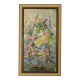 Original Swedish Mid-Century Oil on Canvas" Cubist Composition" by K. Thomsen - Vintage and Framed