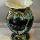 Pair of Vallauris vases in turquoise and black ceramic enhanced with o