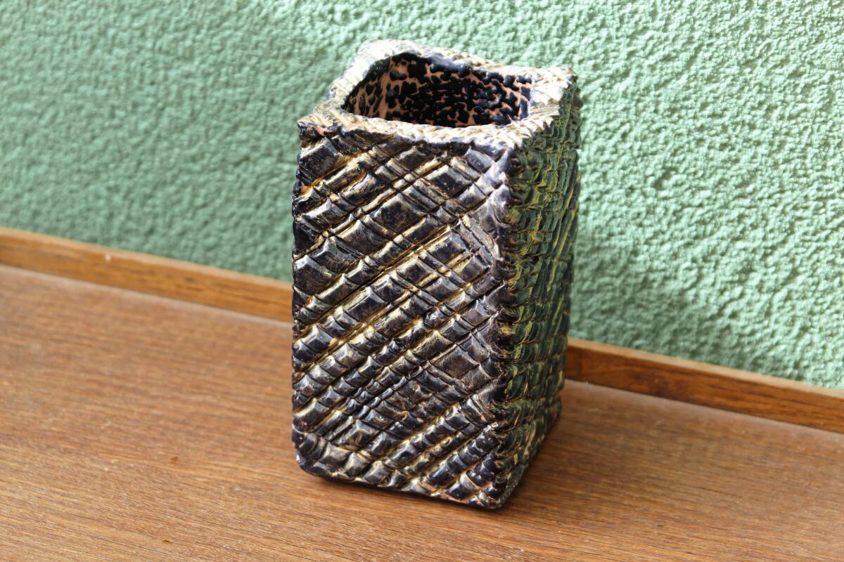 Glazed terracotta vase, blue and gold