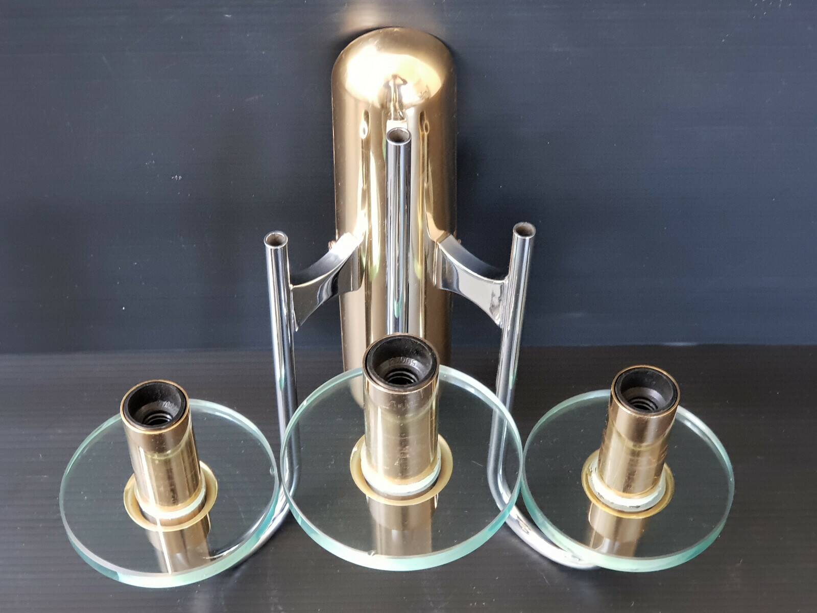Applique 1970 vintage 70s 70's in brass, chrome & glass