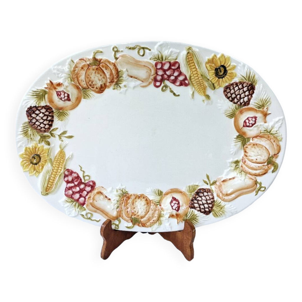 Plat De Service Ovale En Céramique Italienne – 50 X 32 Cm – Décor Fruits De Mer Relief 3D – Fait Main, Peint à La Main