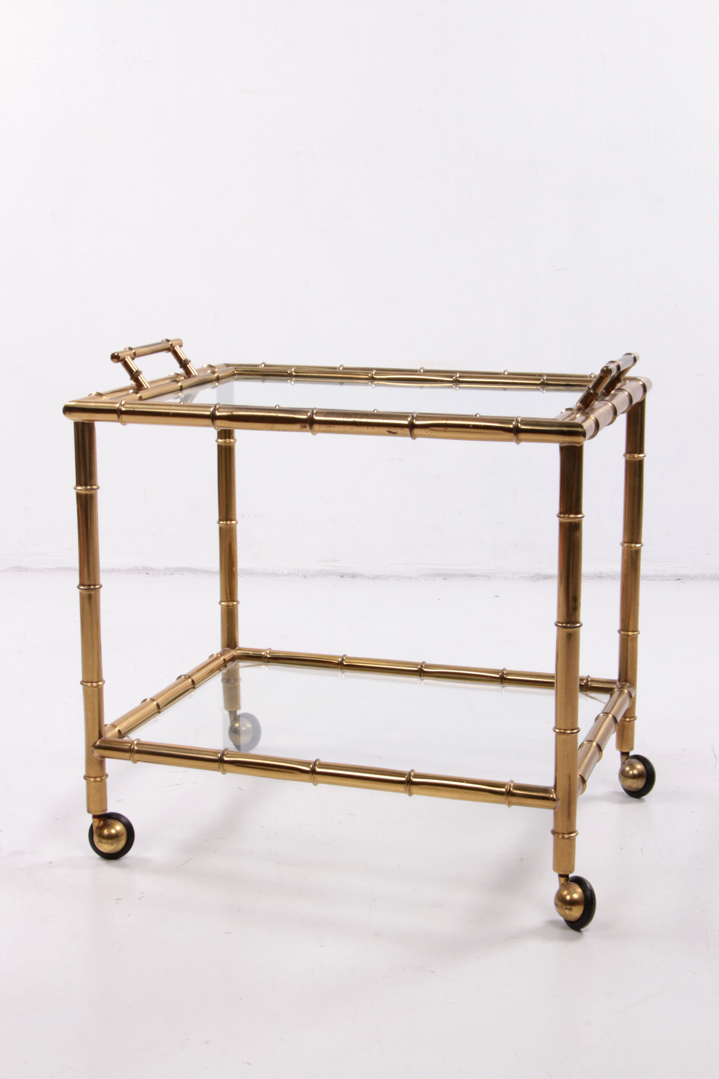 Bar trolley made of metal with bamboo motif with removable tray, 1970s