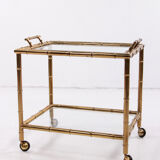 Bar trolley made of metal with bamboo motif with removable tray, 1970s