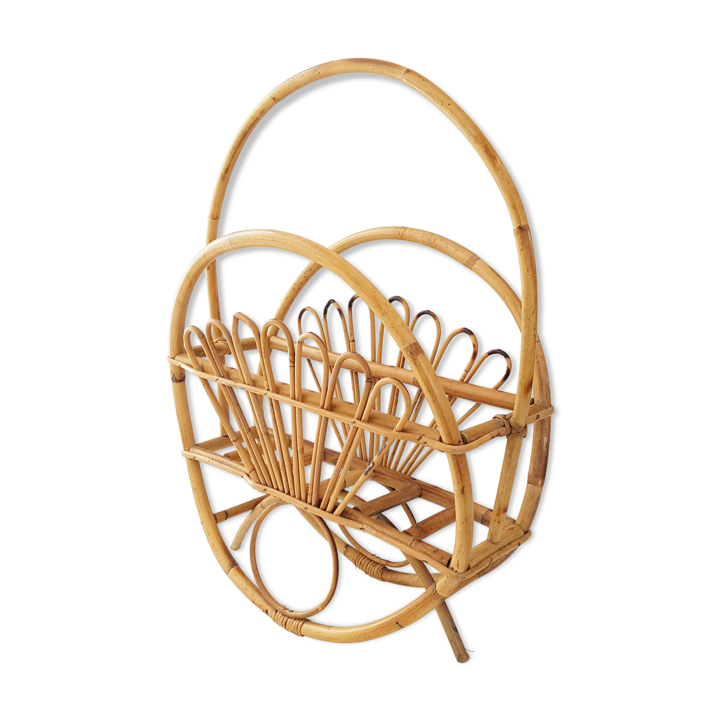 Magazine rack in rattan and bamboo 1960 vintage