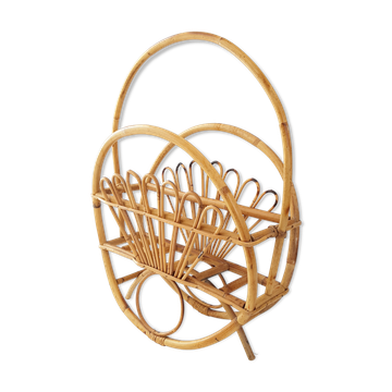 Magazine rack in rattan and bamboo 1960 vintage