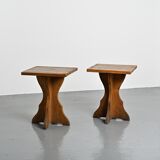 Pair of solid pine side tables, French Alps, circa 1970.