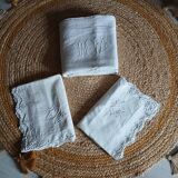 Ensemble ancien drap plat et 2 taies d'oreiller