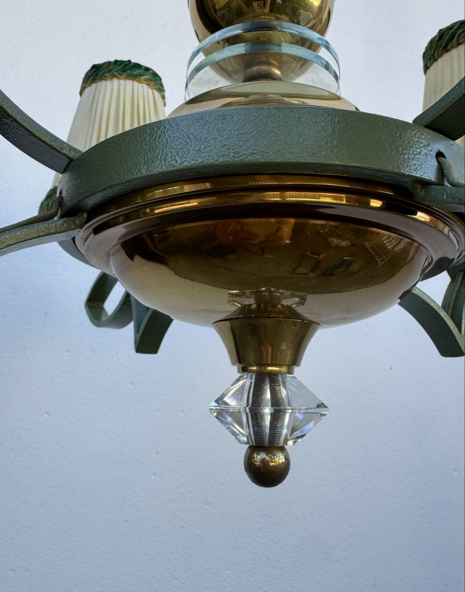 Art Deco brass and glass chandelier