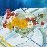 Huile sur toile signe caulant a identifier nature morte aux fleurs