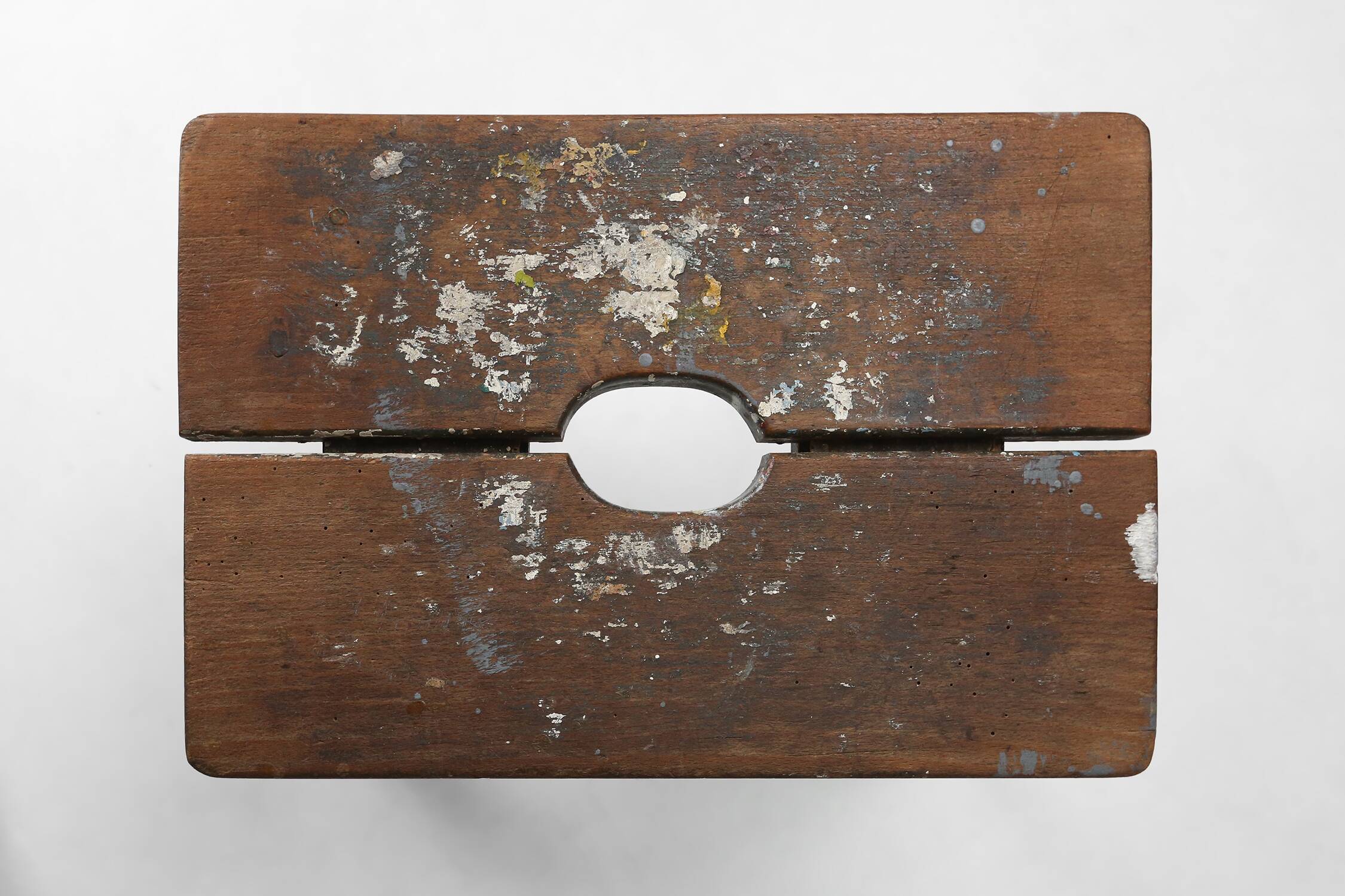 Industrial wooden French painters stool with rich patina from the 1930s