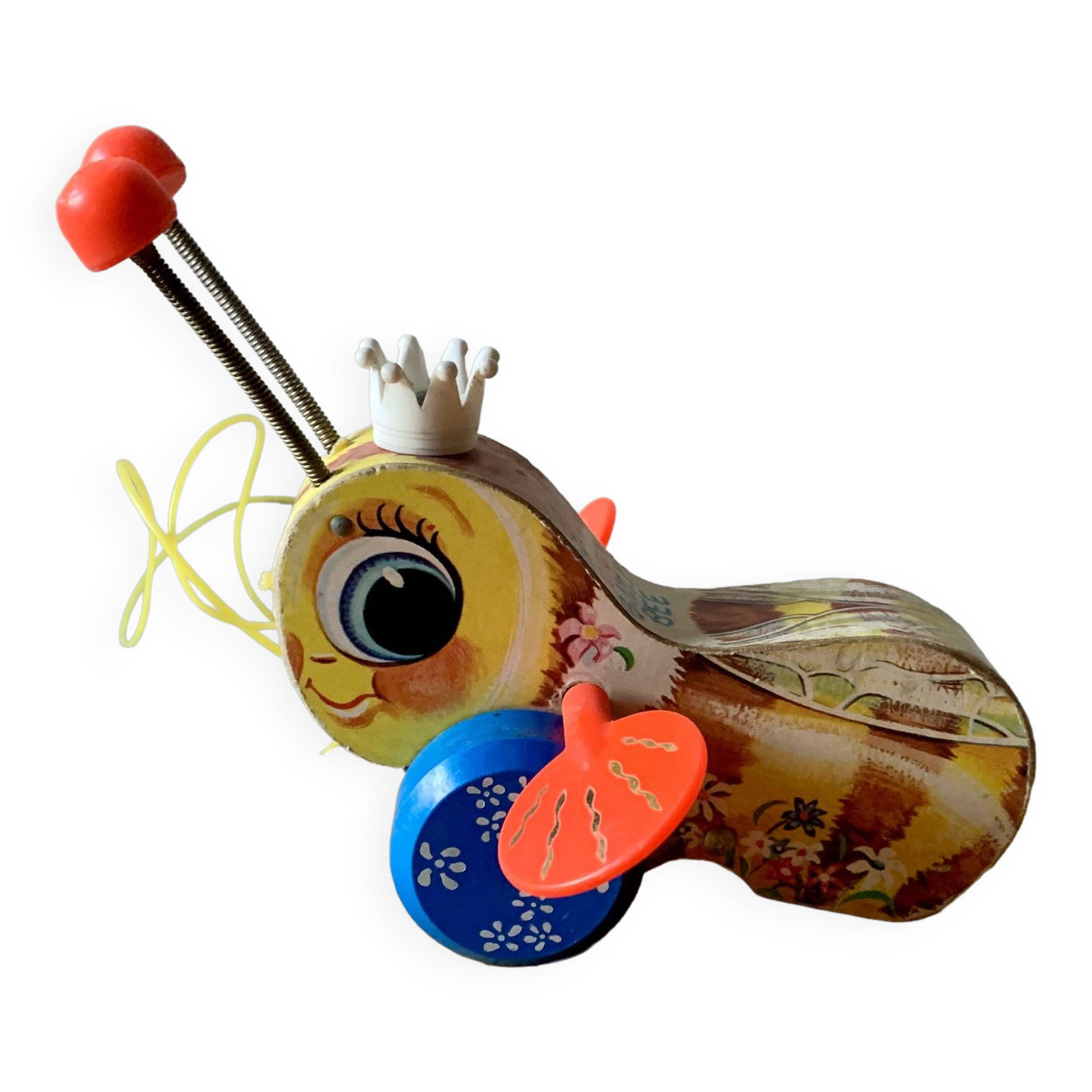 Fisher-Price Wooden Pull-Along Toy - Queen Buzzy Bee - 1960