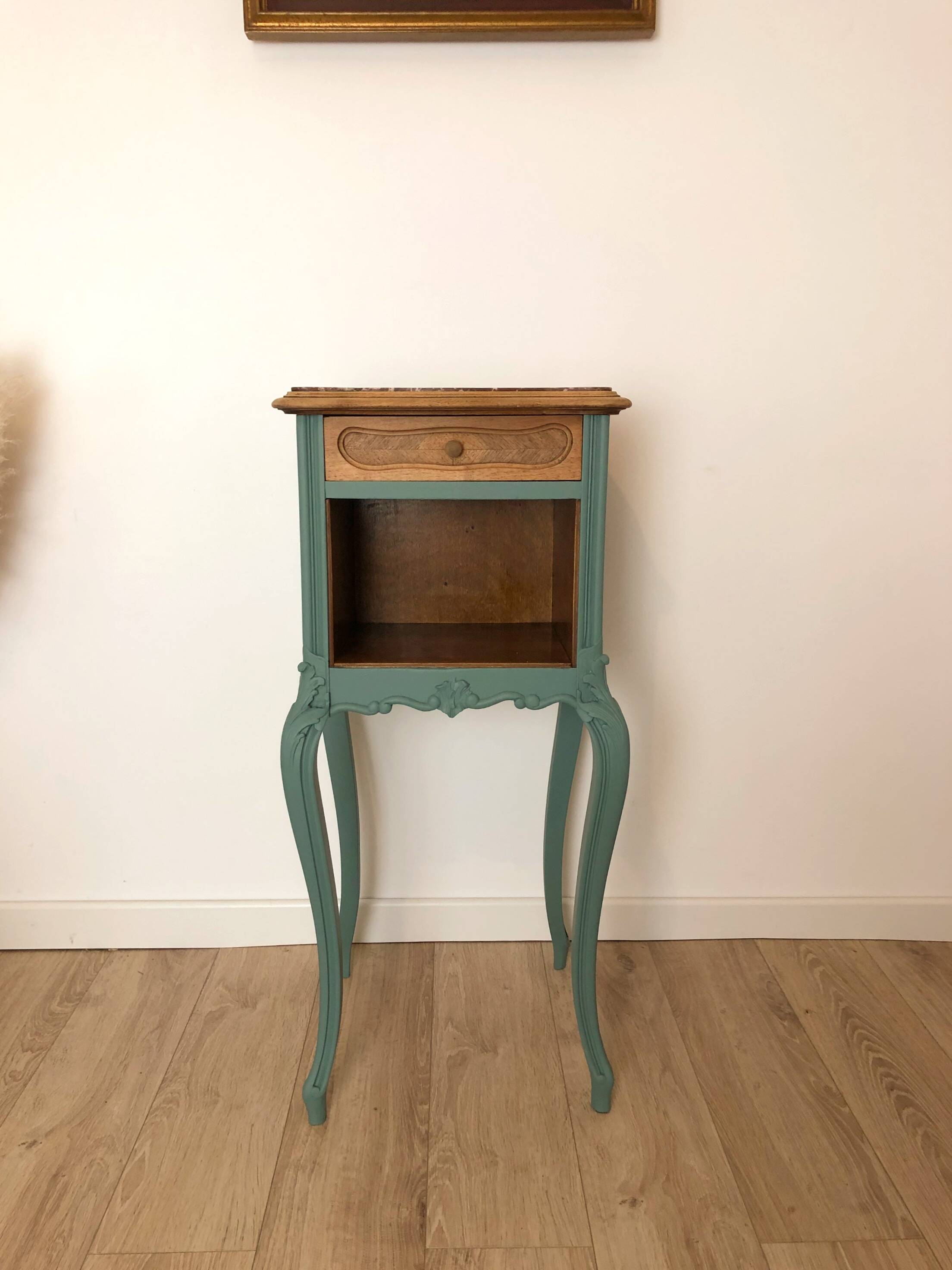 Louis XV style bedside table in celadon green