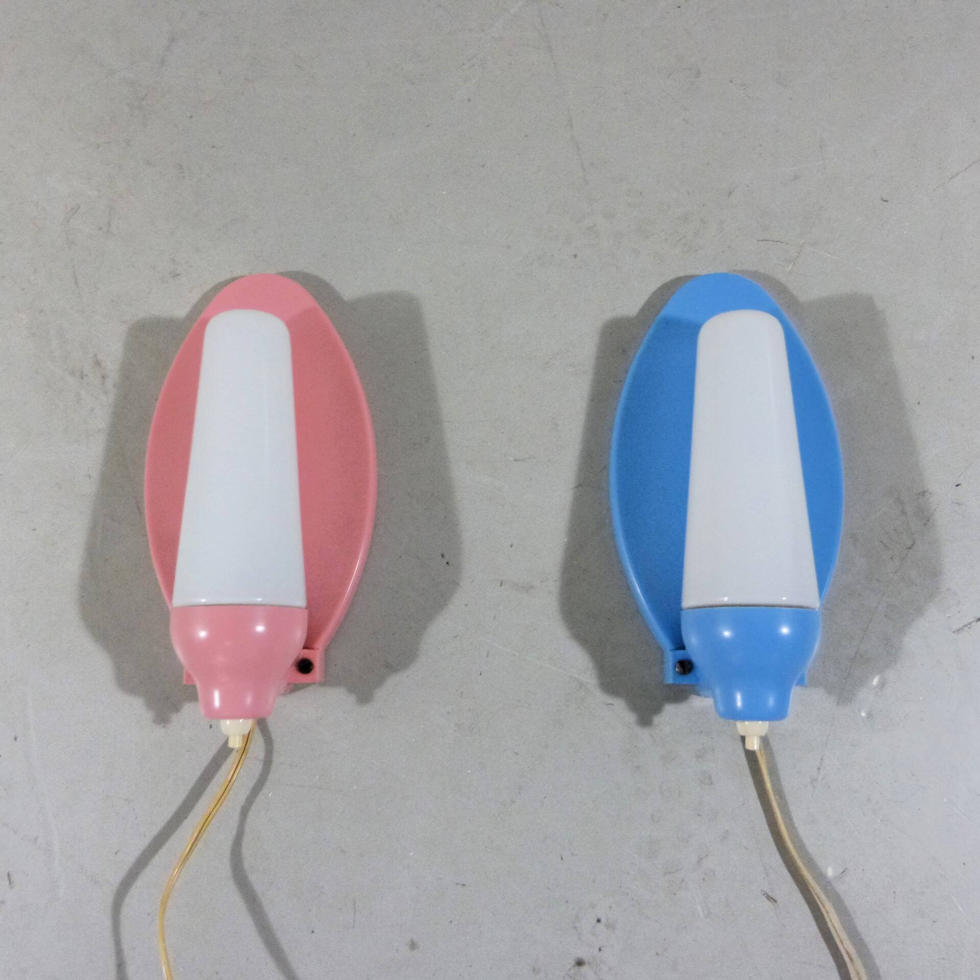 Set of 2 Wall lamps pink & blue 1950’s
