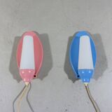 Set of 2 Wall lamps pink & blue 1950’s