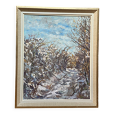 Old signed painting, path under the snow, Vienne, Dauphiné