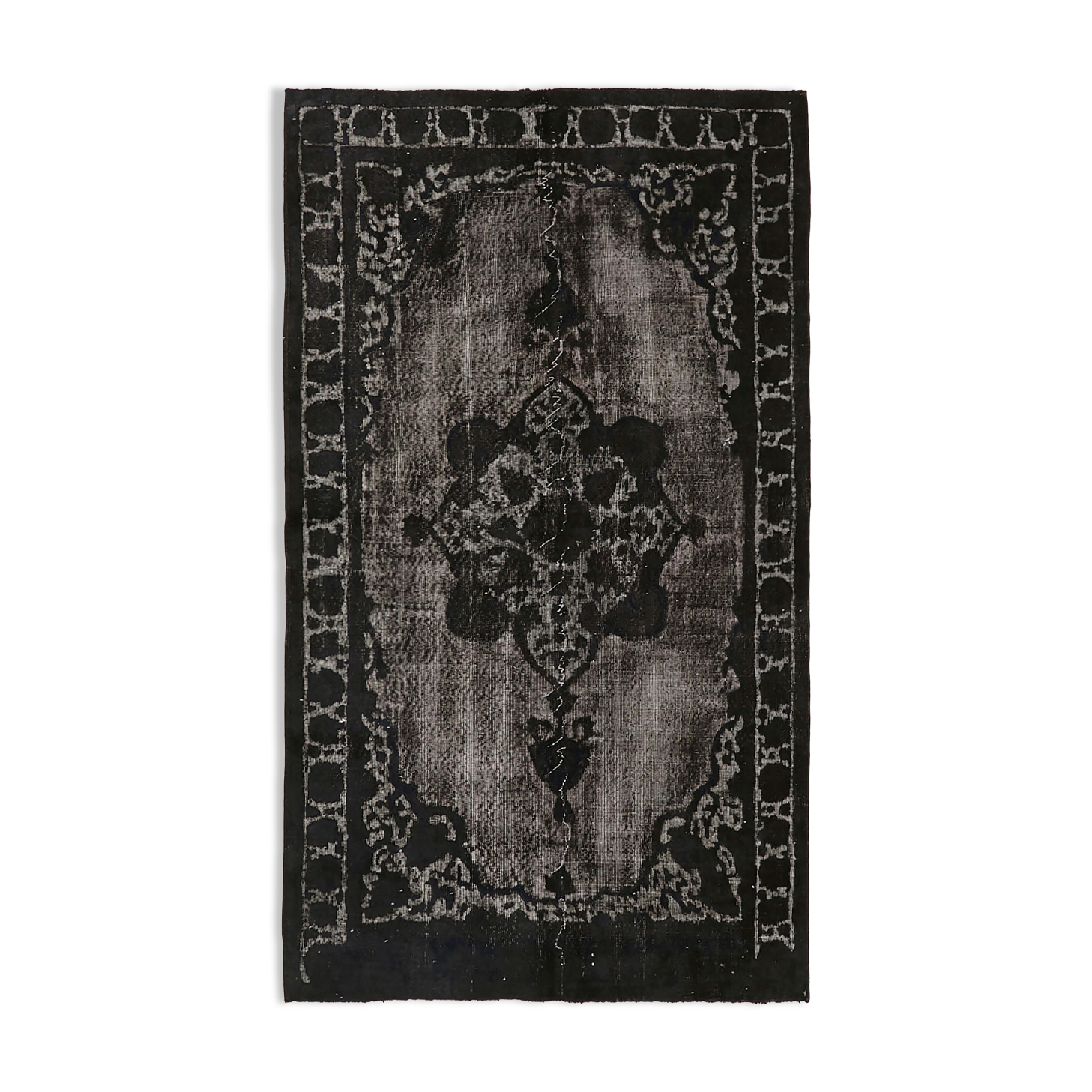 Handmade hi-low pile oriental 1980s 153 cm x 261 cm black rug