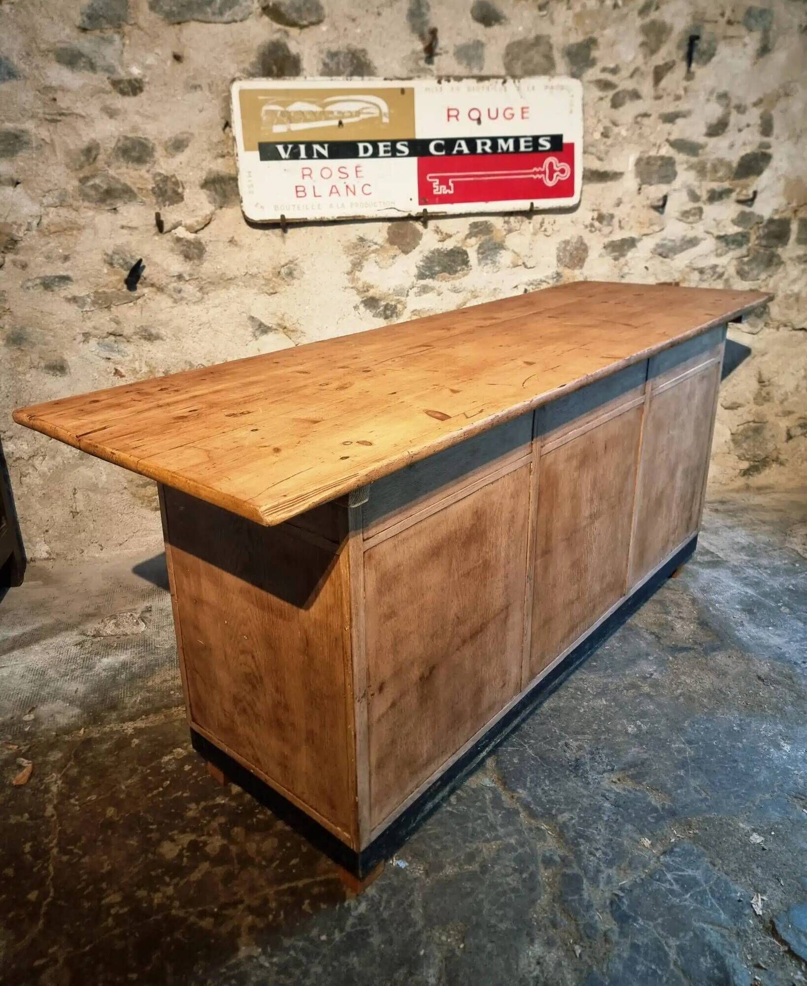 Vintage French Oak and Pine Counter – 1930s Shop Counter or Kitchen Island