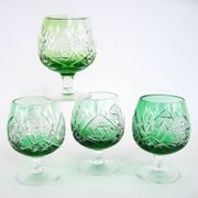 4 green cut crystal liqueur glasses - made in Germany - vintage 60s